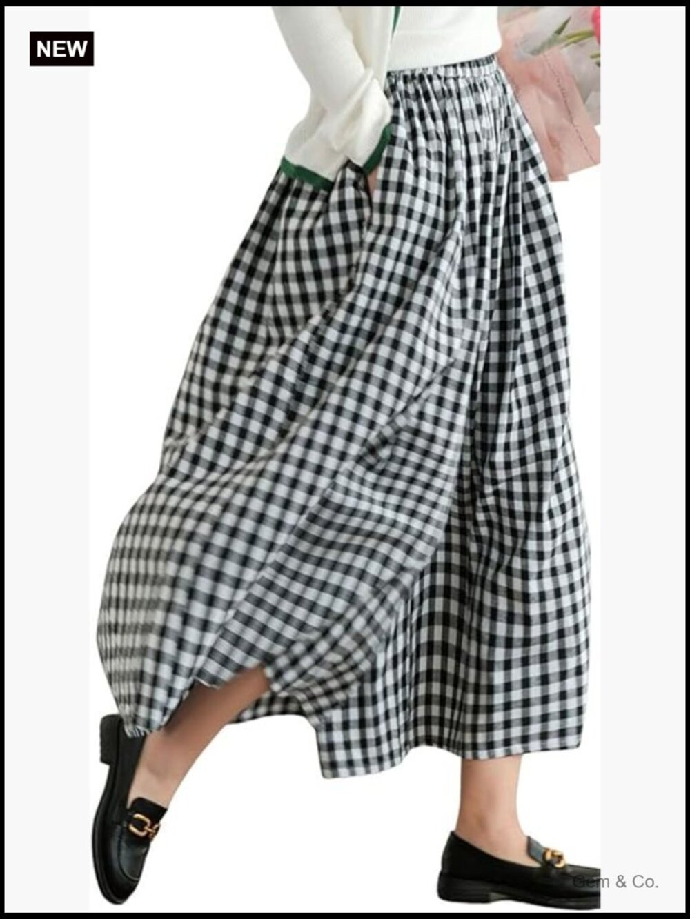 Wide Leg Capri Palazzo Pants Elastic Waist Plaid Gingham Cotton Linen